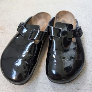 Birkenstock Boston Black Patent Leather Clogs Mules Sz 37